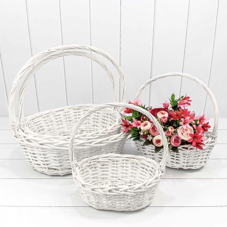 Корзины плетёные Овальные Набор 1/4 43*35*15/44 с ручкой Белый 1/20 Арт: 420100/1