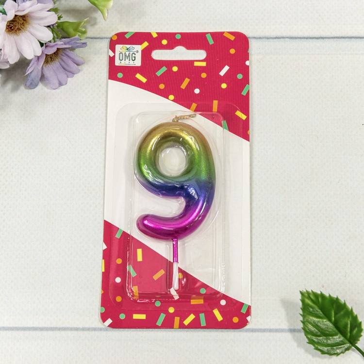 Свеча для торта Цифра 9 "Градиент" 6см 1/12 1/120 Арт: 20010-15/9