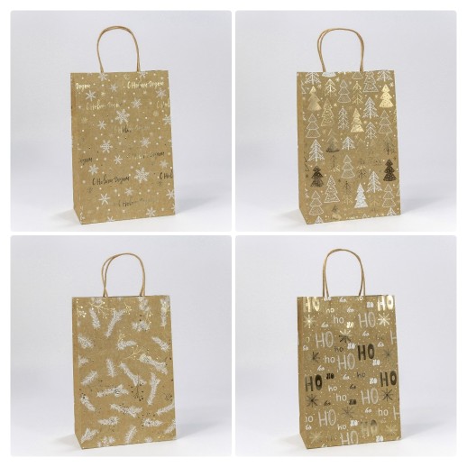 Пакет подарочный Крафт с тиснением "Новый год" (микс 438) 20*30*10 140г 1/20 1/360 Арт: 300438K