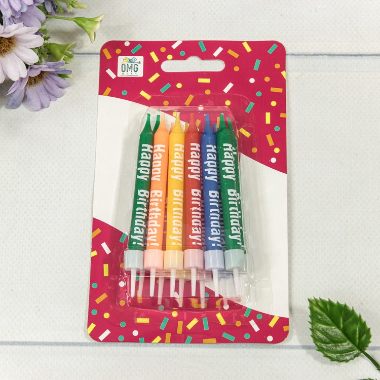 Свечи для торта набор (12 шт.) 7,8см "С днём рождения" (микс) 1/24 1/288 Арт: 20010-9