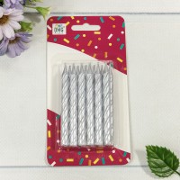 Свечи для торта набор (12 шт.) 8см "Спираль" Серебряный 1/12 1/144 Арт: 20010-95/3