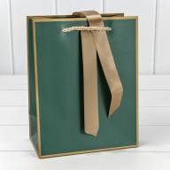 Пакет подарочный с лентой 18*23*10 210г Зелёный 1/10 1/160 Арт: 000505E/15 - Пакет подарочный с лентой 18*23*10 210г Зелёный 1/10 1/160 Арт: 000505E/15