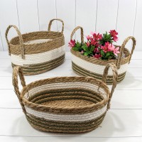 Корзины плетёные Овальные Набор 1/3 38*26*18 (±5%) из камыша с ручками (253) Натуральный 1/8 Арт: 420116/253