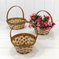 Корзины плетёные Круглые Набор 1/3 25*10 (±5%) из пластика с ручкой Бронзовый/Бежевый 1/20 Арт: 420178/2116