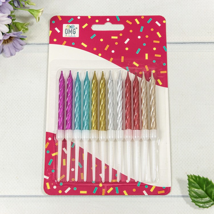 Свечи для торта набор (12 шт.) 6,5см "Спираль" (микс) 1/24 1/288 Арт: 20010-8/3