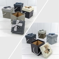 Коробка Куб 11,5*11,5*12,5 с бантом и ручками (микс 2) 1/4 1/48 Арт: 92115/2