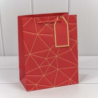 Пакет подарочный с тиснением "Треугольники" Красный 18*23*10 210г 1/12 1/360 Арт: 300410E/6