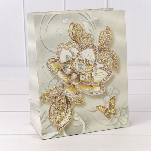 Пакет подарочный с блёстками "Цветы" (микс 202) 18*23*10 230г 1/20 1/360 Арт: 000202E