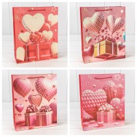 Пакет подарочный с тиснением "Сердца" (микс 110) 26*32*10 210г 1/20 1/240 Арт: 000110C