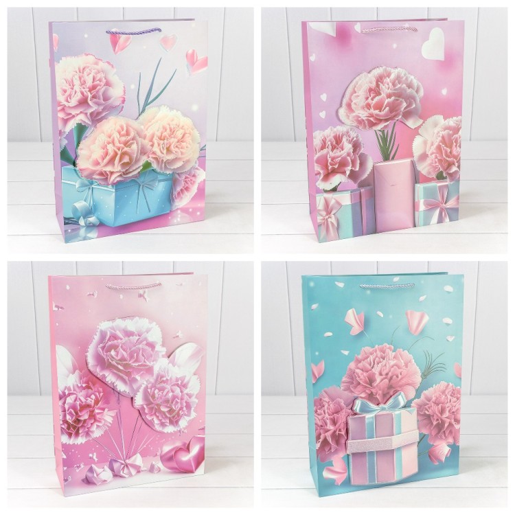 Пакет подарочный с 3D аппликацией "Гвоздики" (микс 260) 30*41,5*12 210г 1/20 1/80 Арт: 000260A